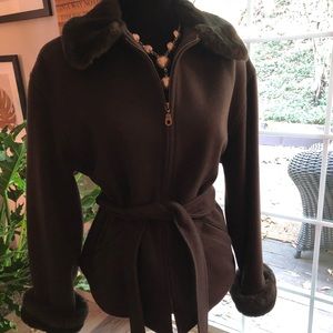 Bromley brown fitted wool jacket with faux fur